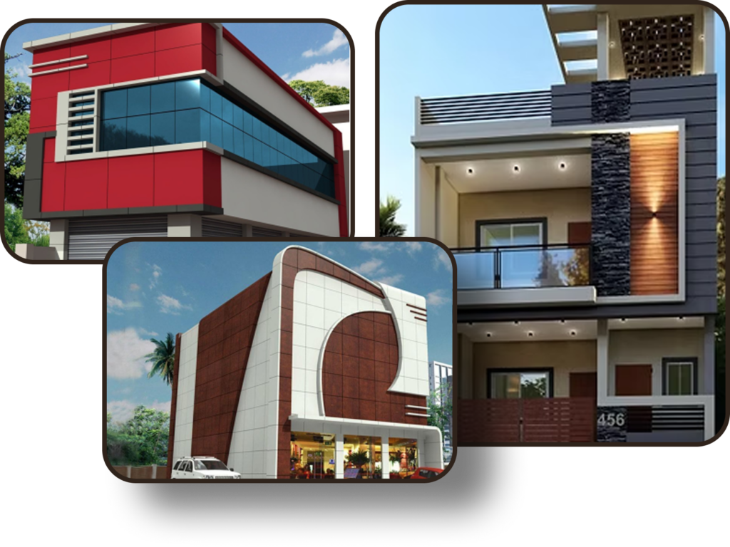 Modern ACP building elevation design for a commercial building in Chennai